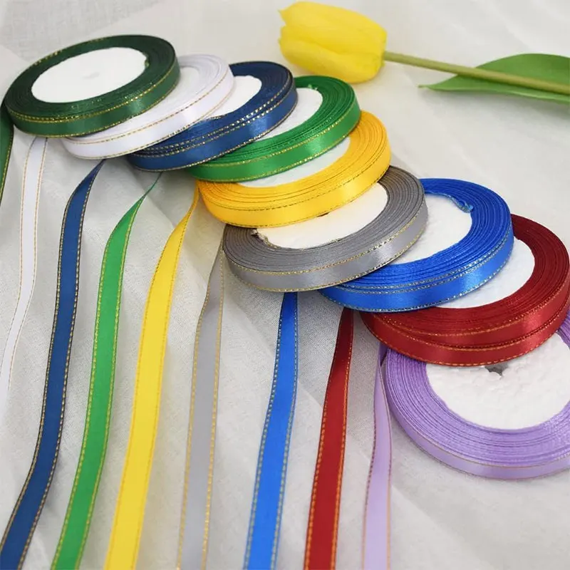 Elegant Satin Ribbon with Gold Trim - 25 Yards, 10mm Width