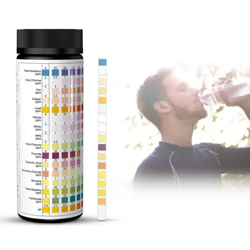 100 Strips Drinking Water Test Kit 16 In 1 Multipurpose Chlorine PH Test Strips SPA Swimming Pool Water Quality Testing Paper