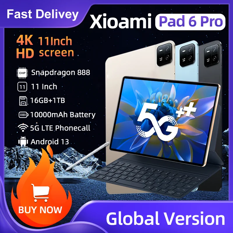 2024 오리지널 글로벌 버전 패드 6 프로 태블릿 PC, 스냅드래곤 888, 10000mAh, 안드로이드 13 RAM, 16GB ROM, 1TB, 5G HD, 4K 화면, 와이파이, 미 탭
