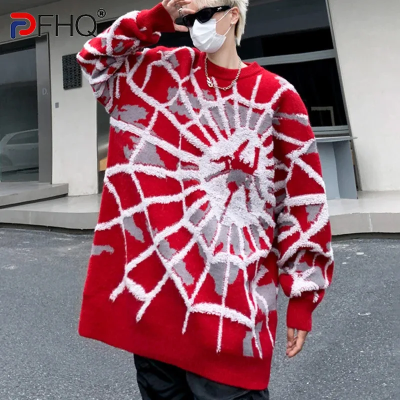 

PFHQ Thickened Embroidered Jacquard Sweater For Men's Round Neck Handsome Hip-hop Street Style Loose Creativity Pullover 21Z3364