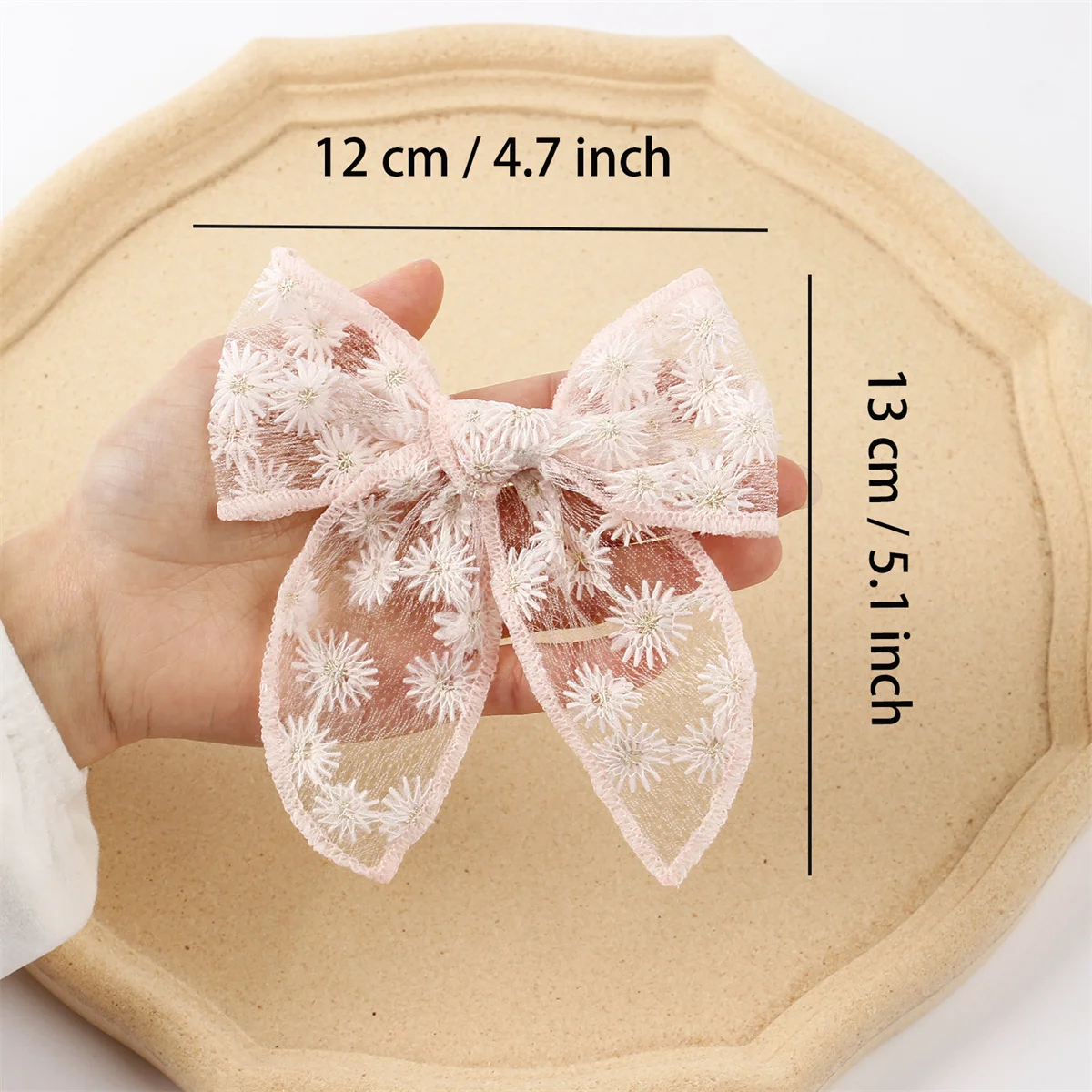 Hair Accessories 3pcs Kids Flower Embroidery Lace Bow Hair Clips Solid Color Elegant Ponytail Decor For Girls hair accessories