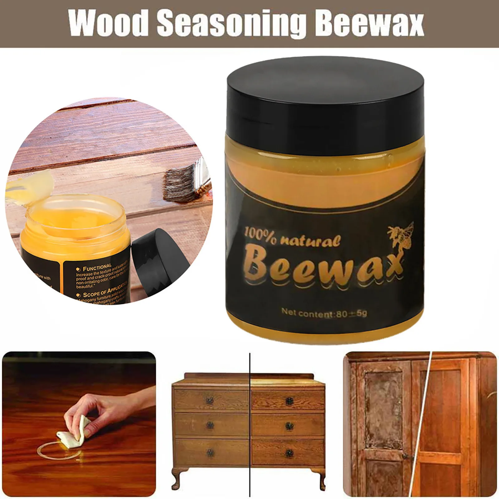 new efficient Wood Seasoning Beewax Complete Solution Furniture Care Beeswax Home Cleaning 80g
