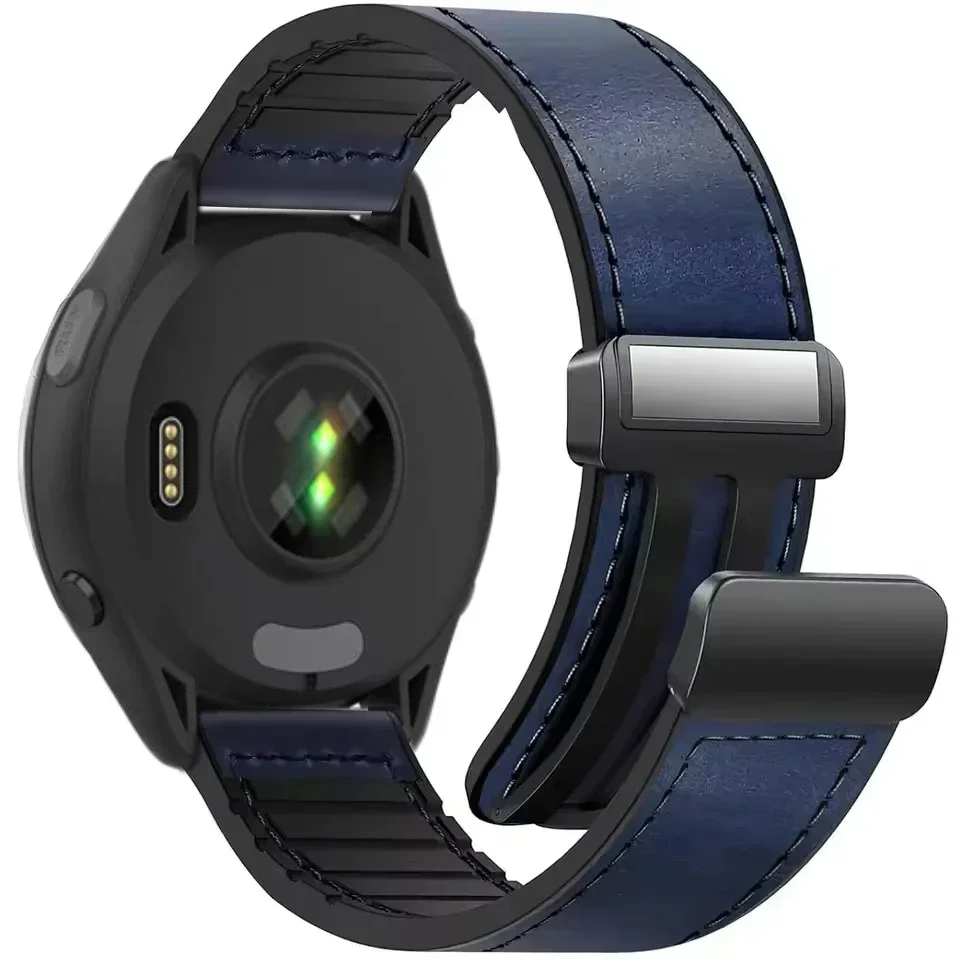 Magnetic Breathable Leather-Silicone Watch Strap, 22mm/20mm