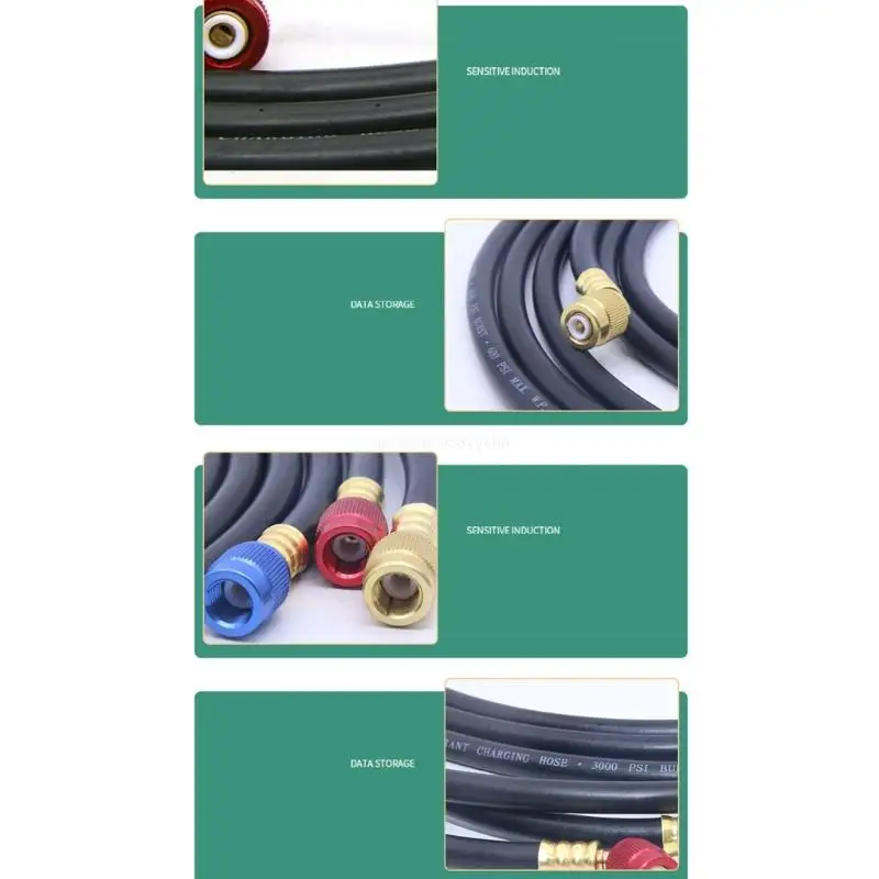 Air Conditioner Drain Hose Connector Pack of 3 Air Conditioning Refrigerant Filling Hoses Hose Adapters HVAC Manifold Gauge Hose Set Rubber Material