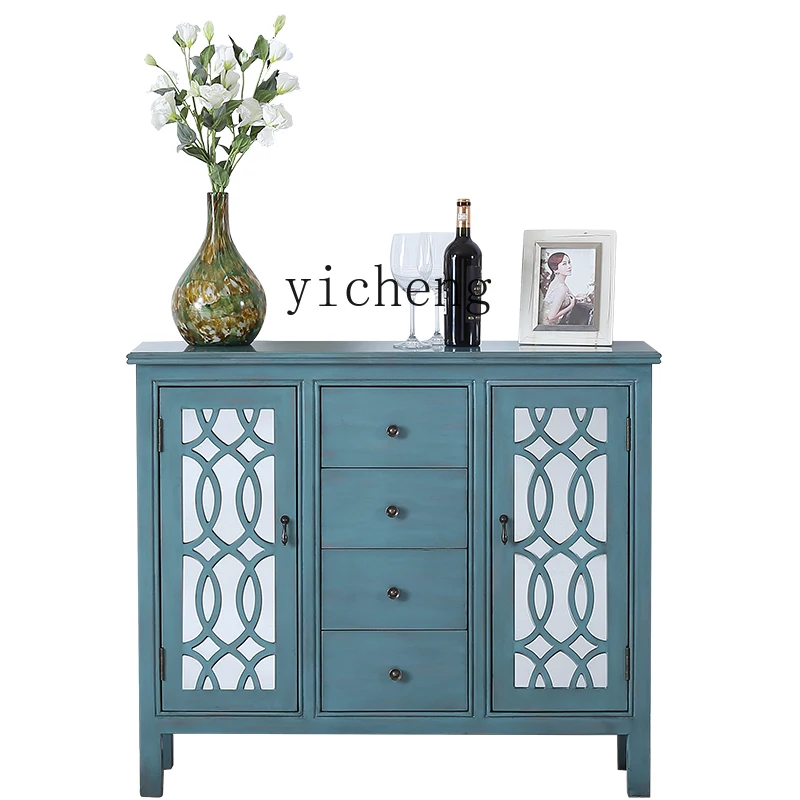 

XL Sideboard Narrow Foyer Entrance Cabinet Furniture Vintage Distressed Glass Wine Cabinet Side Cabinet