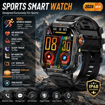 Nuovo Smartwatch Sportivo IP68 Impermeabile con Monitoraggio della Salute, Oltre 100 Modalità Sportive, Chiamate Bluetooth, Torcia LED, per Uomini e Donne