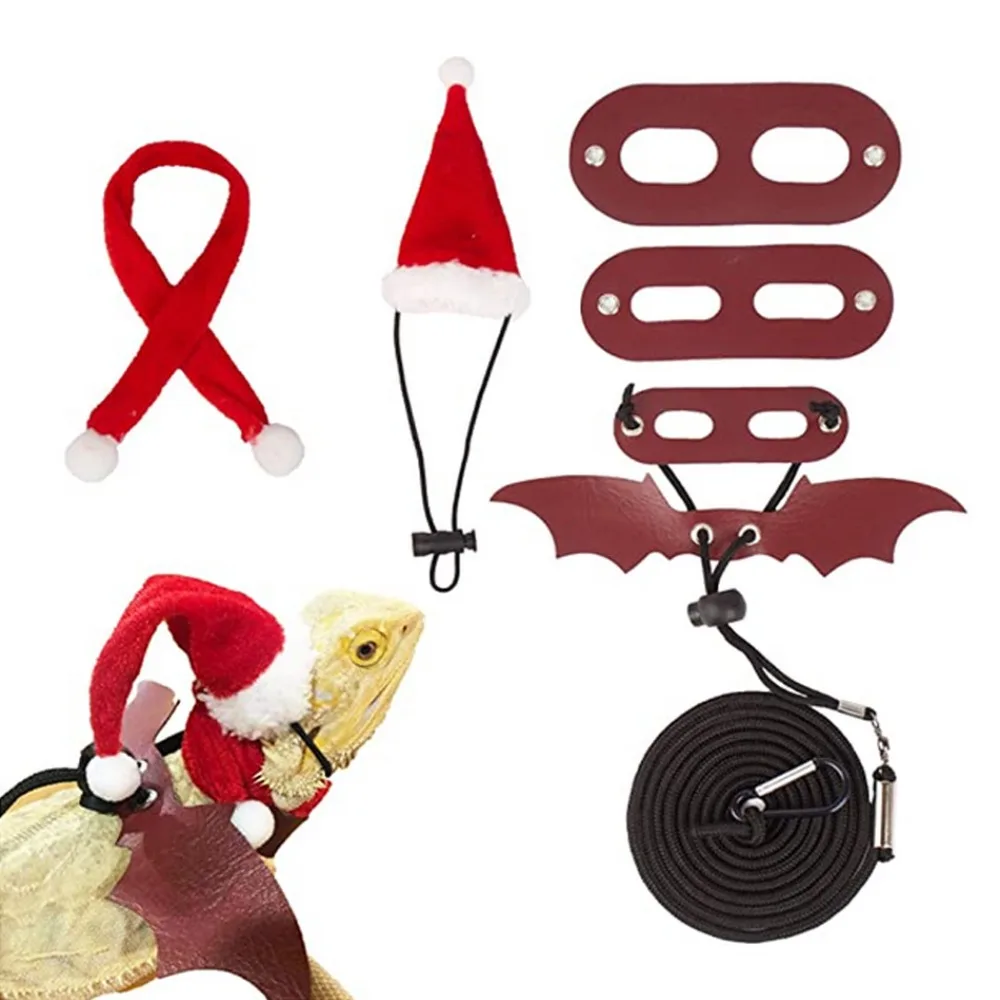 1 Set Lizard Santa Hat Reptile Hats with Scarf Holiday Dress Up Soft Christmas Lizard Santa Hat Reptile Apparel Clothes Outfits
