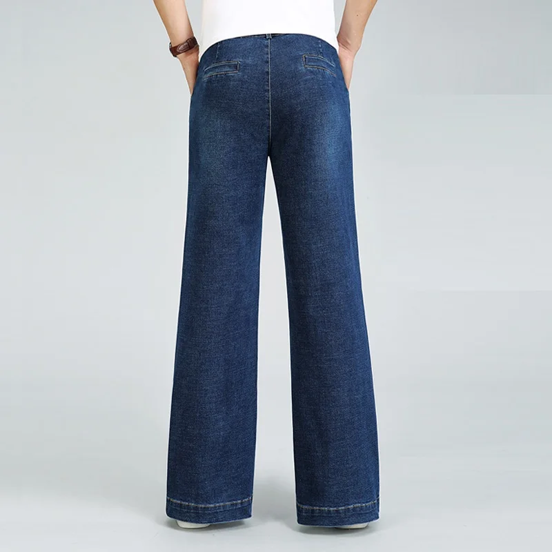 2023 Men's Four Seasons New Mid-Waist Big Straight Jeans Loose Stretch Micro-flared Casual Pants 2