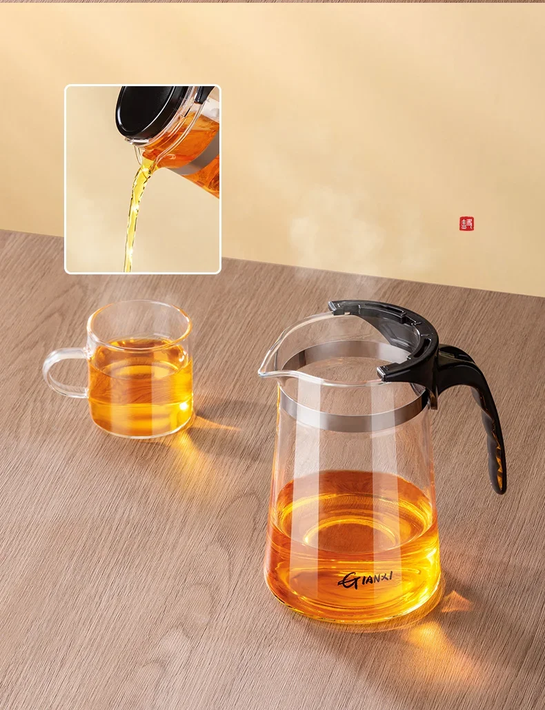 Teapot With Infuser Thickened Glass Heated Resistant Tea Pot One-button Filtering Tea Separation Kettle Tea Coffee Maker Teapot With Infuser Thickened Glass Heated Resistant Tea Pot One-button Filtering Tea Separation Kettle Tea Coffee Maker