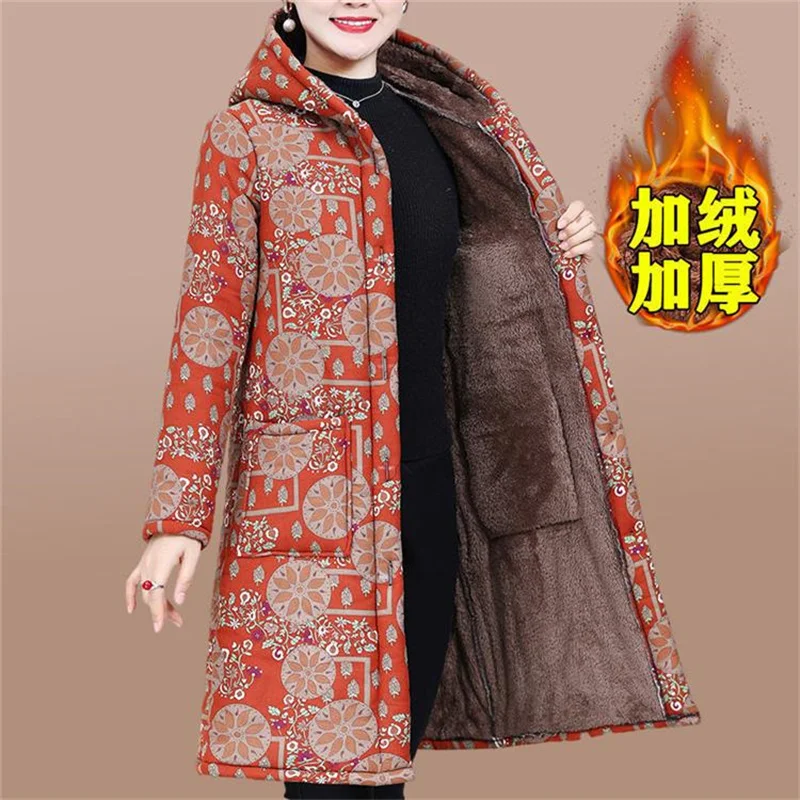 Middle-aged and Elderly Women's Cotton-padded Jacket, Long, Large Size, Loose and Thick Down Padded Jacket, Mother Wear Winter Padded Jacket