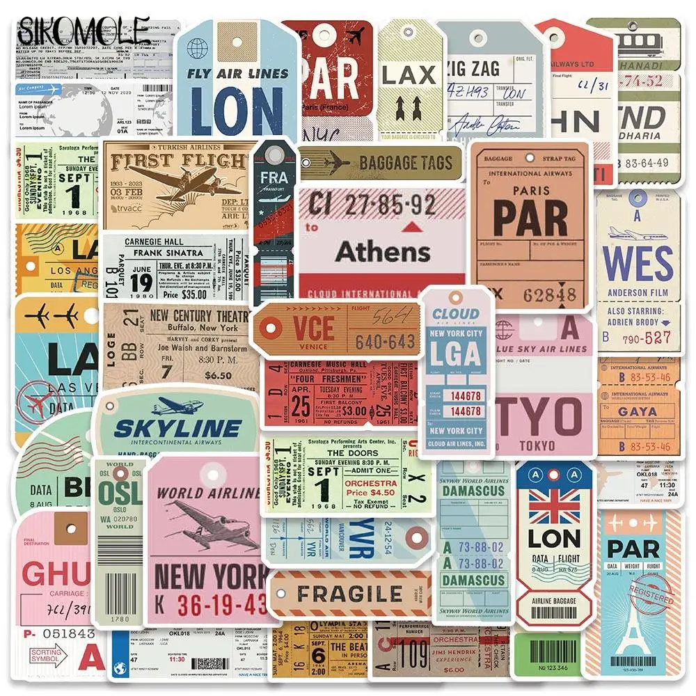 

10/40PCS Vintage Boarding Pass Series Graffiti Stickers Travel Children Kawaii DIY Kid Laptop Skateboard Suitcase Decals Sticker