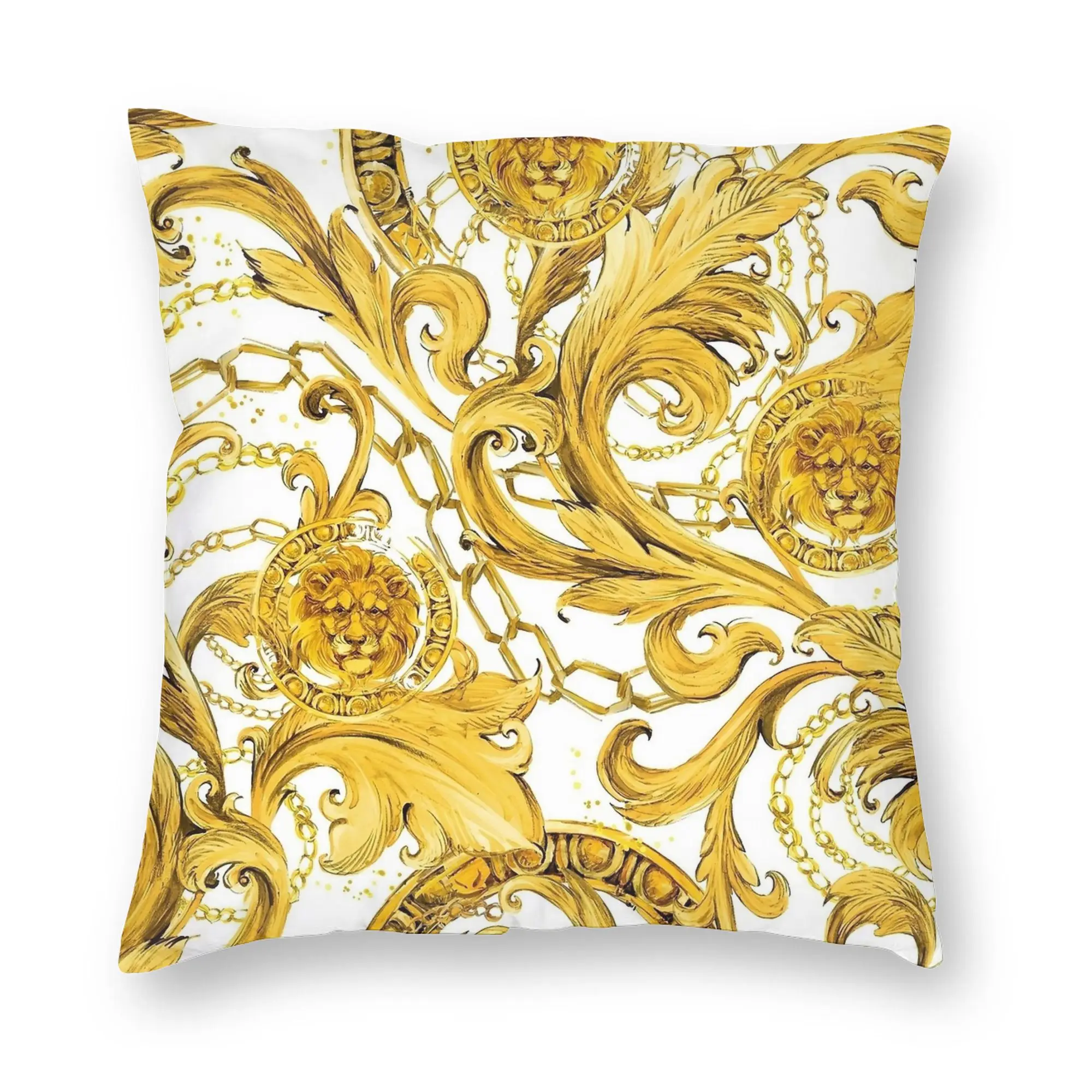 Elegant Baroque Gold Medallion Decorative Pillowcase - Luxurious Soft Fabric Cushion Cover