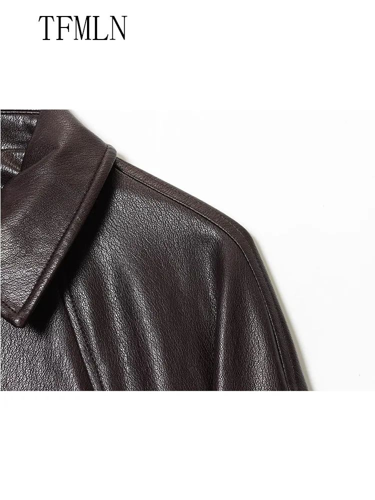 High Street Women Faux Leather Jackets 2025 Autumn Fashion Causal Lapel Long Sleeve Loose Coats Vintage Female Zipper Outwear