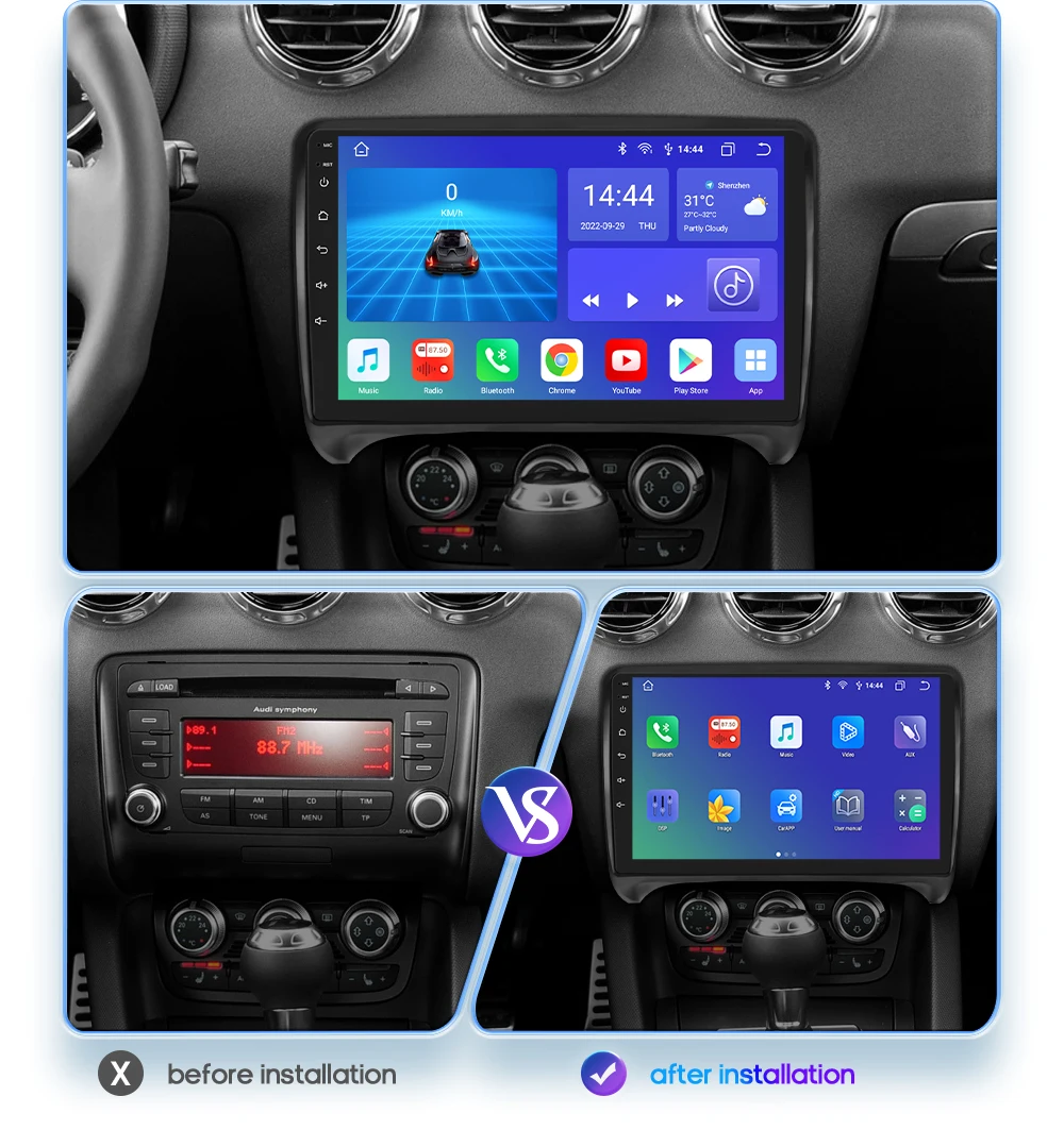 Hizpo 9'' Car Radio For Audi TT MK2 8J 2006-2014 Wireless CarPlay Android Auto Multimedia Intelligent Systems 2 Din Head Unit BT