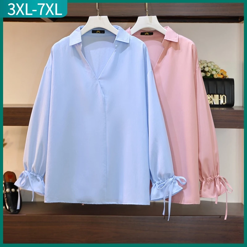 

2023 весной и летом новый раздел для расширения кода женский пиджак большой код длинный рукав рыхлый синий V воротник рубашка 3XL 4XL 5XL 6XL 7XL