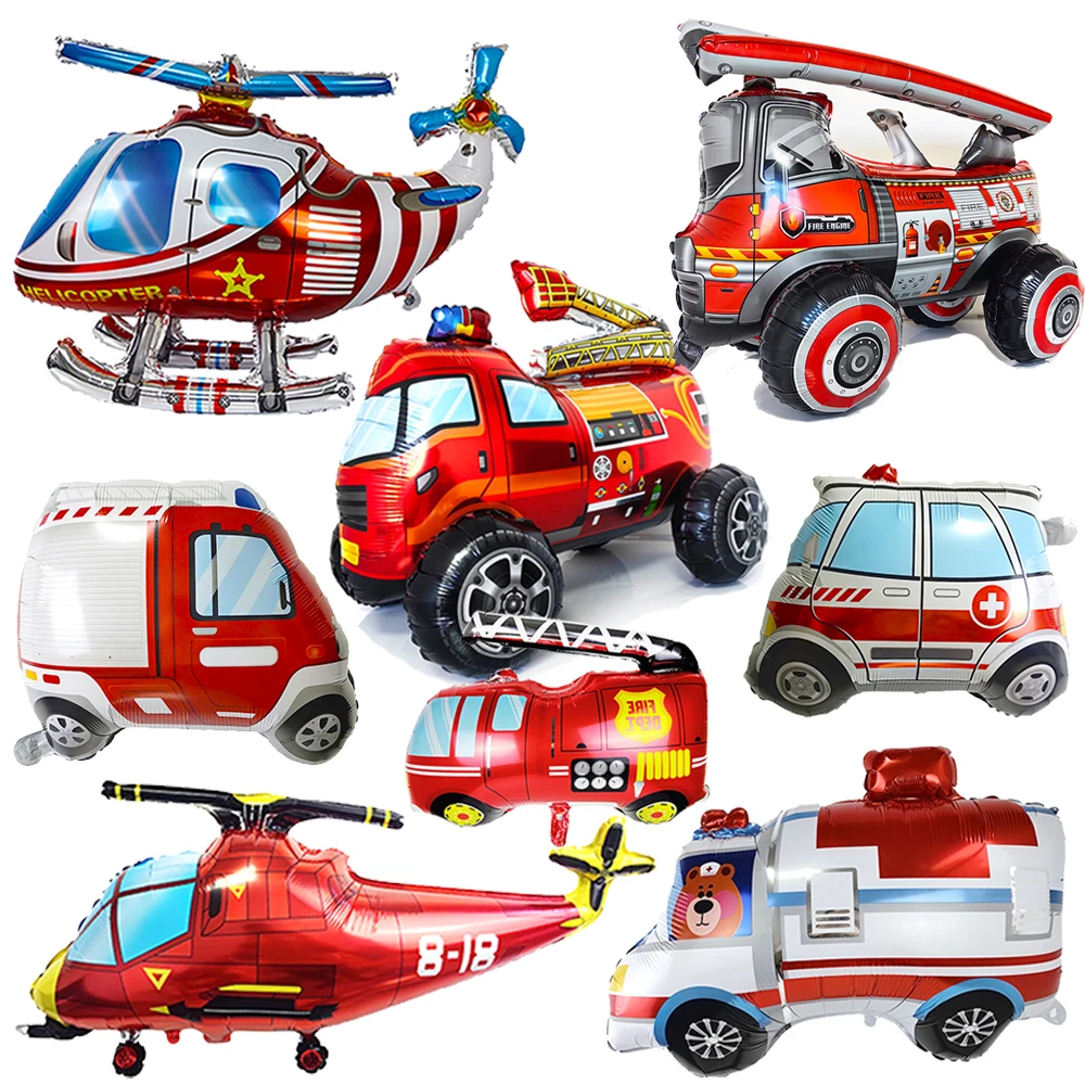 Firefighter Party Decoration Balloon Set - Fire Engine, Airplane & Ambulance Foil Balloons
