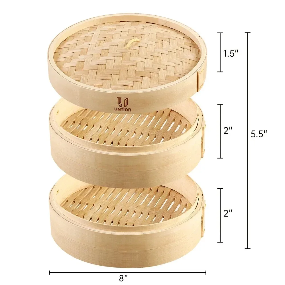 Handmade Bamboo 3 Tier Steamer Basket With Lid