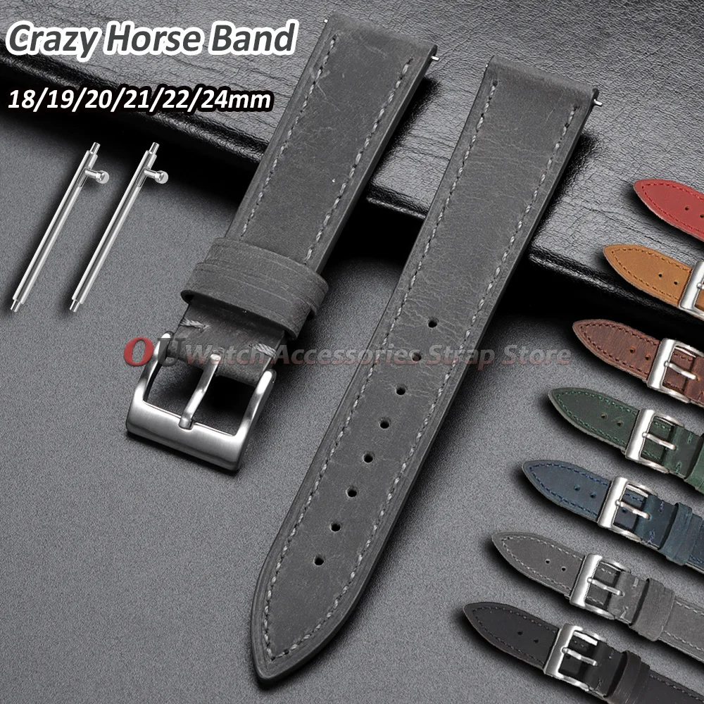 Vintage Crazy Horse Cowhide Leather Quick Release Watch Band Strap