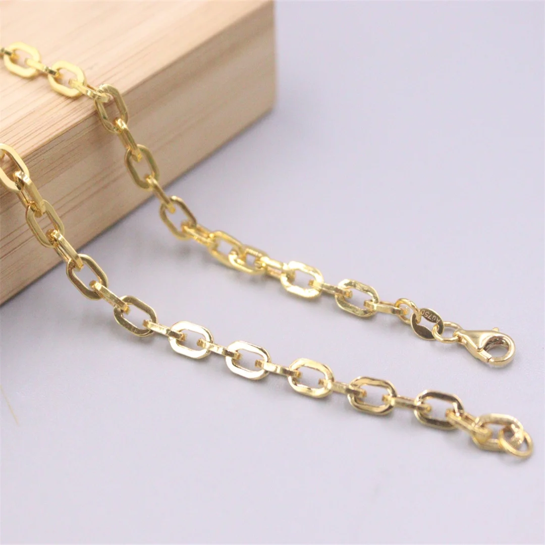 Pure 18K Yellow Gold Long O Link Chain Necklace Men Women Solid Au750 11g 21.6in