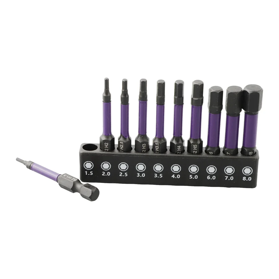10Pcs Hex Kopf Schlüssel Bohrer Mit Schraubendreher Bit Halter Set 1/4 "Quick Release Schaft Magnetische Schraubendreher Bit werkzeuge H1,5-H8 – Detail 6