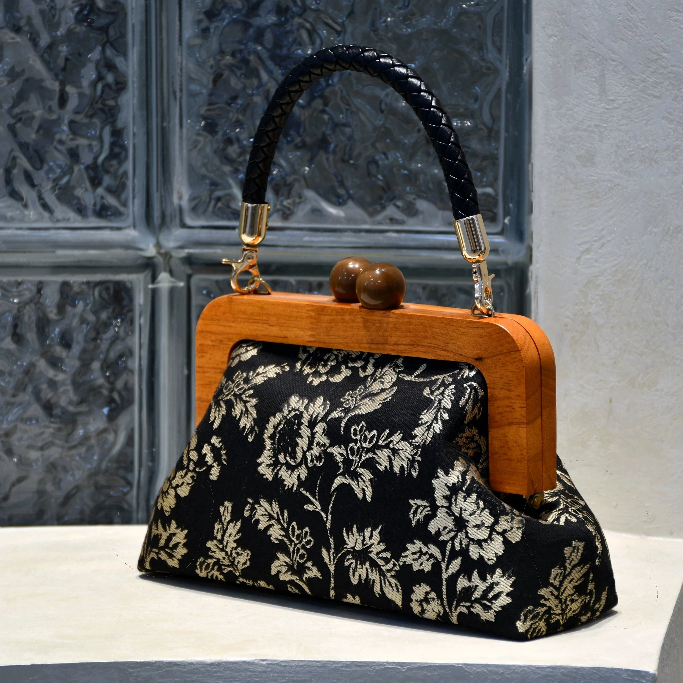 Classic Flowers Top Handle Bags Women's Handbags Purses Vintage Chinese Style Bag Wood Hand Vintage Fashion Bags