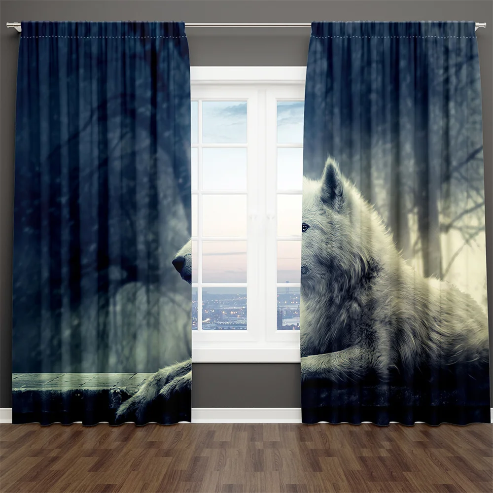 

3D Digital Print Wolf Wild Animal Psychedelic Bohemia 2 Pieces Shading Window Curtain For Living Room Bedroom Decor Rod Pocket