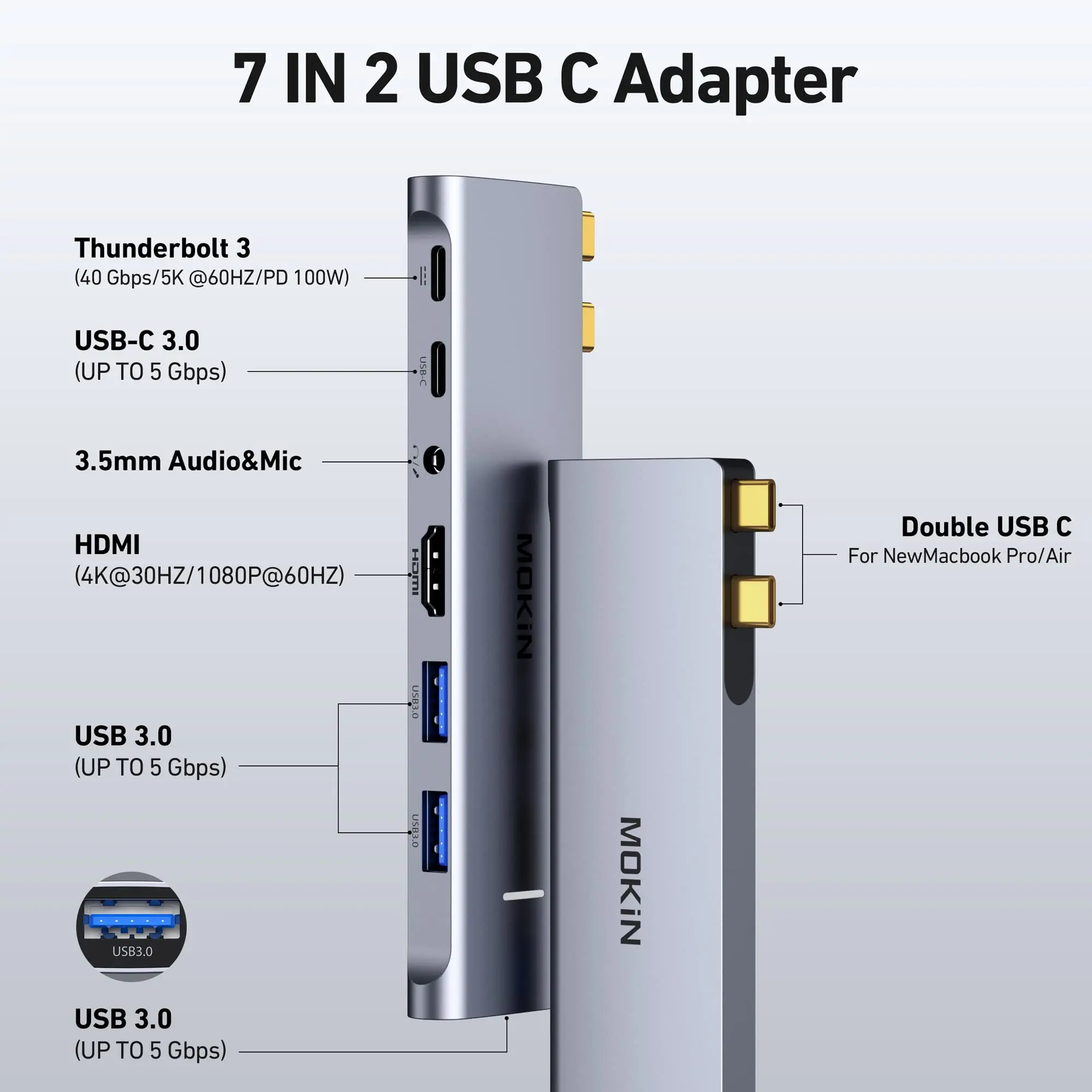 Adaptador Usb C Para Macbook Pro/air M1 M2 2021 2020 2019 2018,  Concentrador