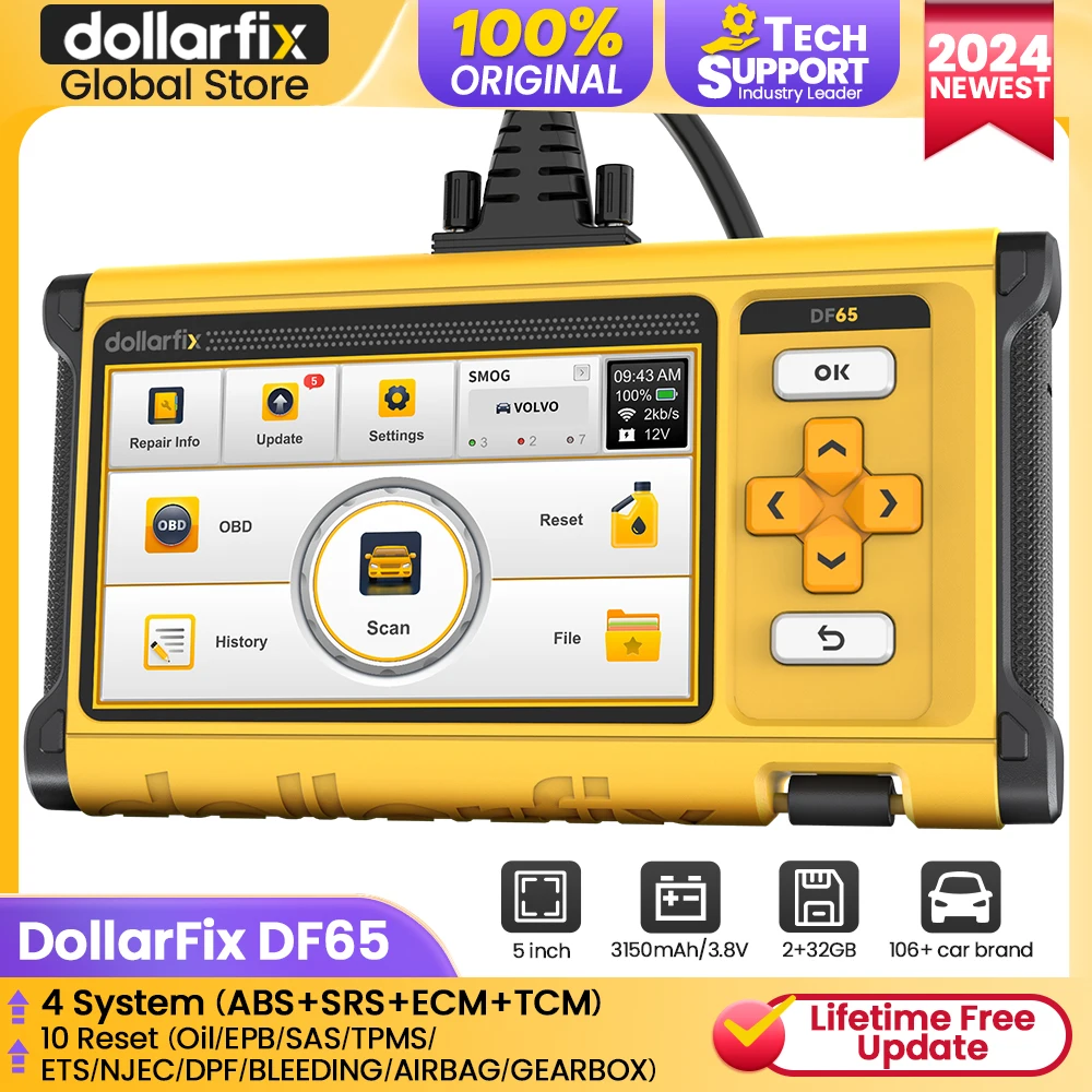 DollarFix 자동 스캐너 도구, ECM, TCM, ABS, SRS, 4 시스템 자동차 진단 스캔 도구, 10 재설정 오일, EPB, ETS, SAS, TPMS, DF65, OBD2