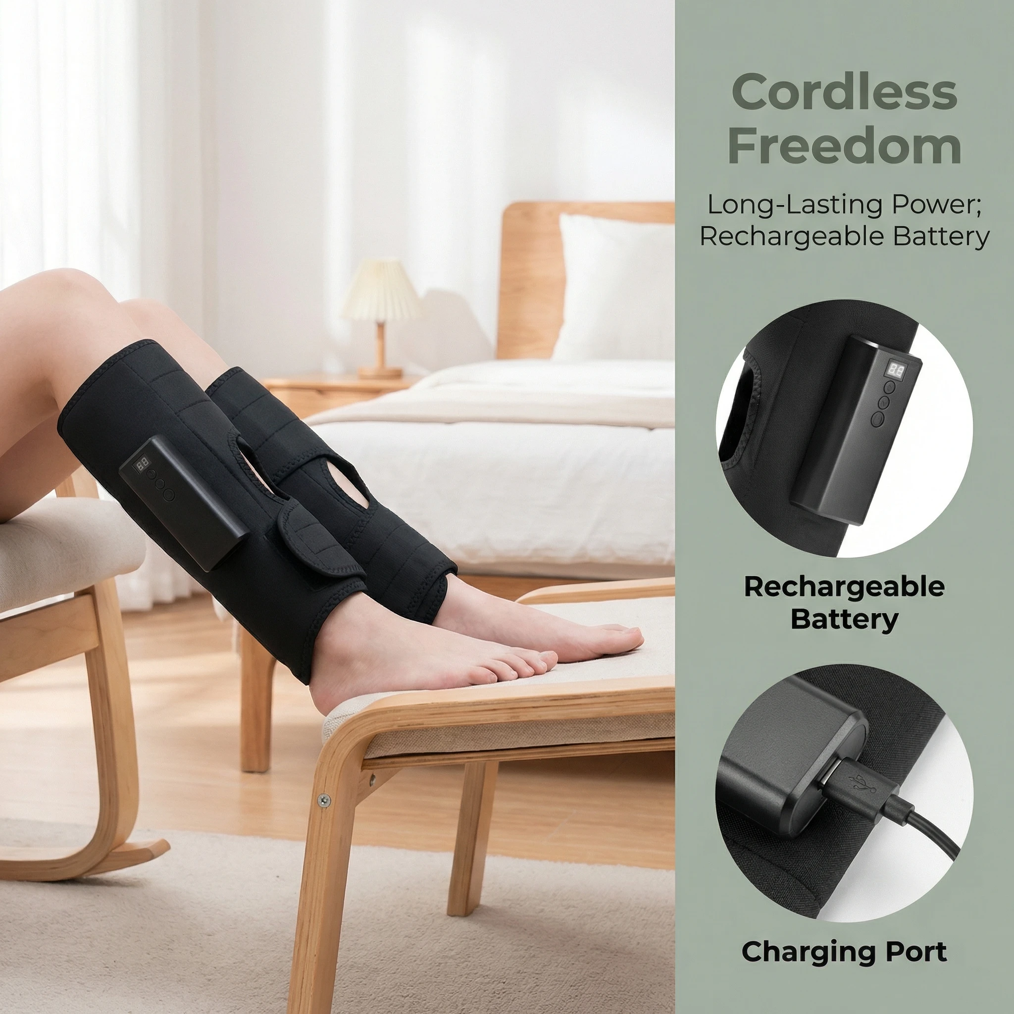 1 massaggiatore elettrico per gambe, un massaggiatore per gambe con funzioni di calore e compressione, adatto per piedi, gambe, cosce e ginocchia - immagine 5