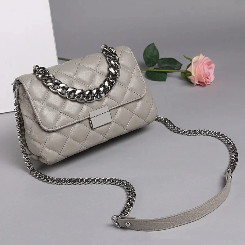 

Women Shoulder Bag 2024 PU Leather Purses and Handbags Female Fashion Casual Solid Color Diamond Lattice Chain Square Bag