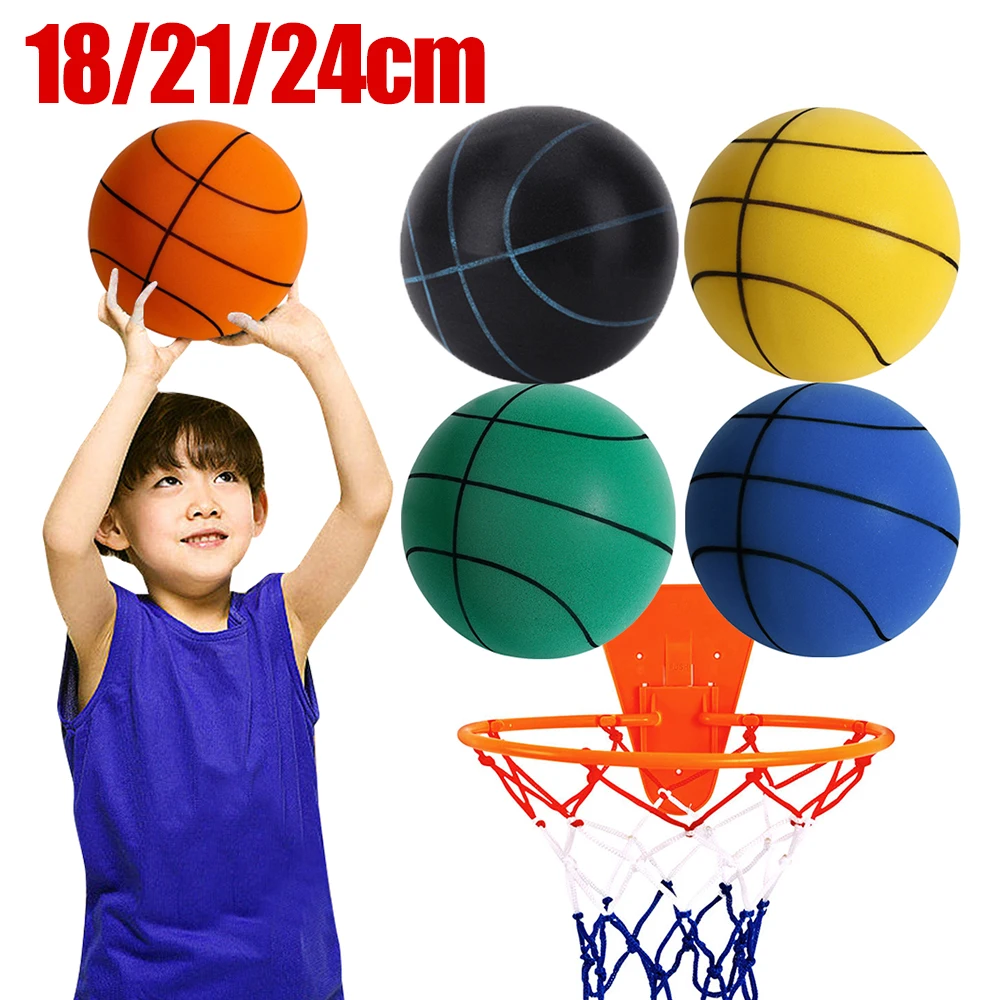 Indoor Silent Basketball Sports Bouncy Balls 18/21/24cm High Density Foam Material Kids Adults Ball Training Portable Net