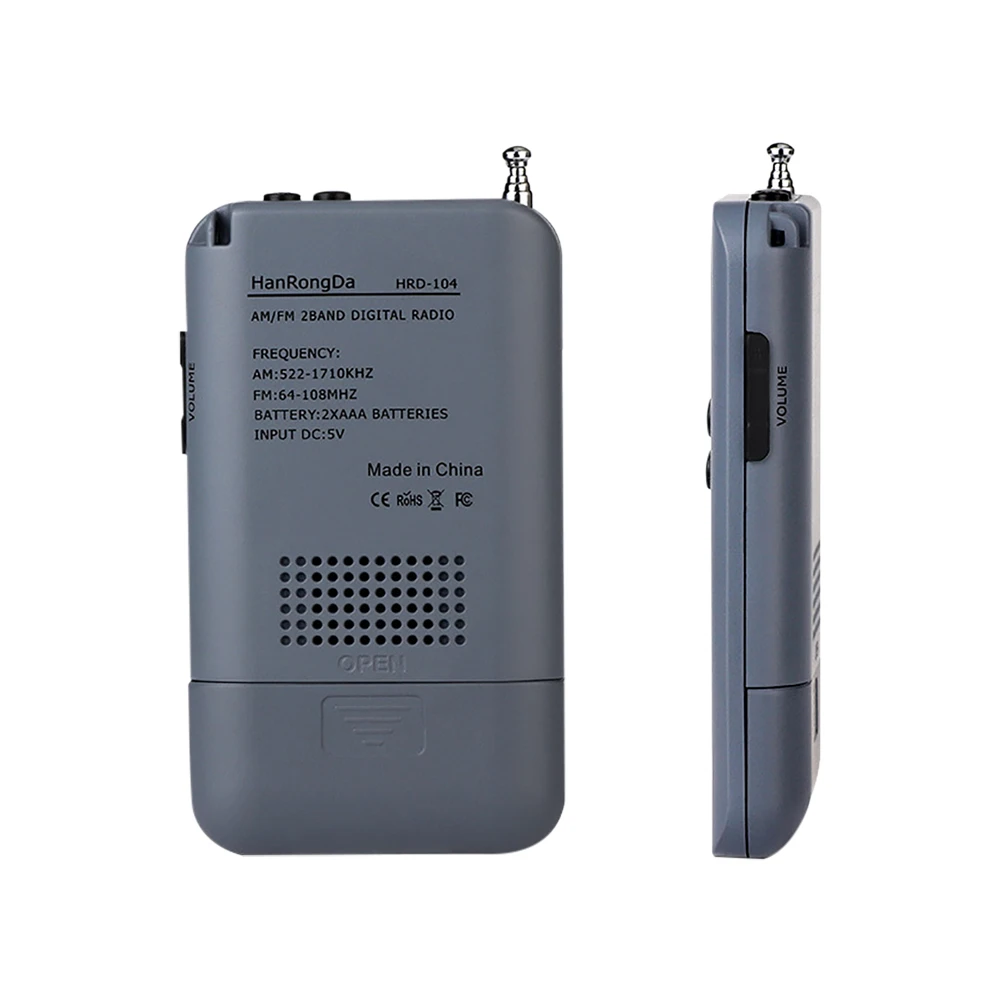 HRD-104 Pocket Radio Stereo Antenna Digital Tuning Radio LCD Display Radio FM AM Pocket with Driver Speaker Rechargeable
