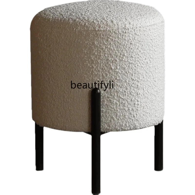 

Nordic Sofa Stool Single Iron City Simple Fabric Shoe Changing Stool Low Stool Creative Pedal