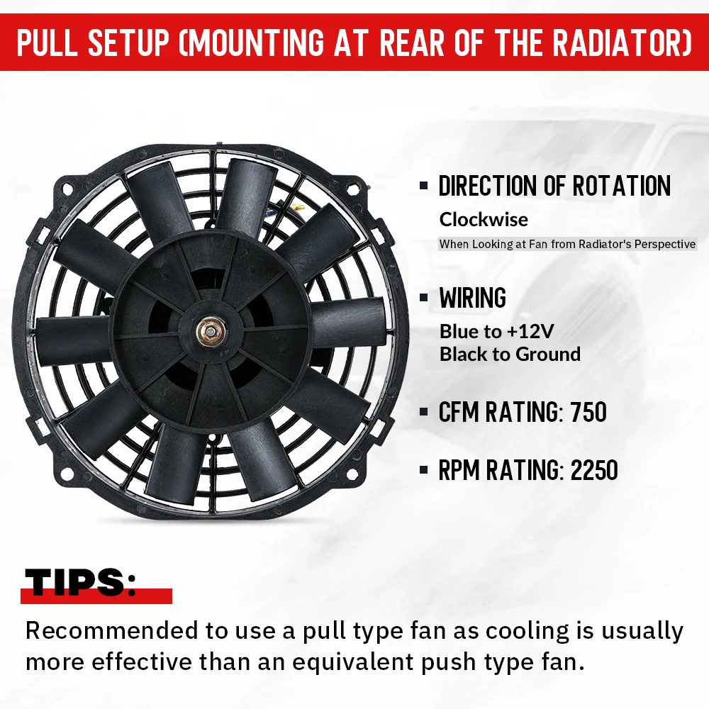 7 Inch Universal 12V 80W Slim Reversible Electric Radiator AUTO FAN Push Pull With mounting kit Type I 7