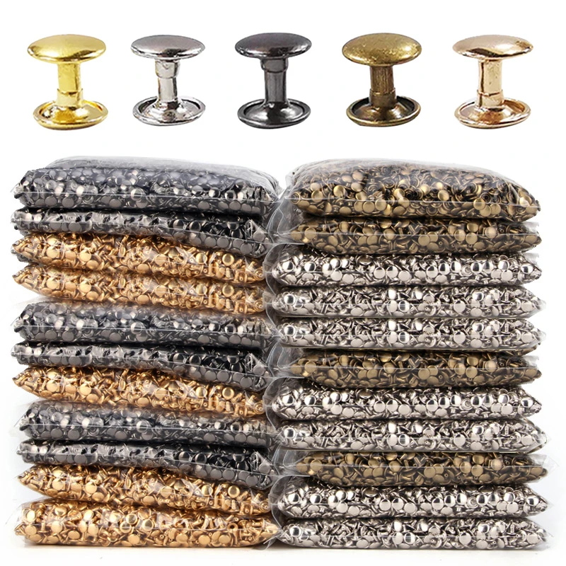 

100 Sets 6/7/8/9/10/12mm Metal Double Cap Rivets Studs Round Rivet for Leather Craft Bag Belt Garment Hat Shoes Pet Collar Decor