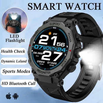 2025 LED Flashligt Outdoor Sport Smart Watch Men Health Monitor HD BT Call GPS Tracker Waterproof Military Bracelets Smartwatch 1