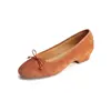 Woman Ballet Flats Spring Single Shoes Girls Round Toe Flats Genuine Leather Suede Basic Style Bowtie Simple Shoes Size 33-40 1
