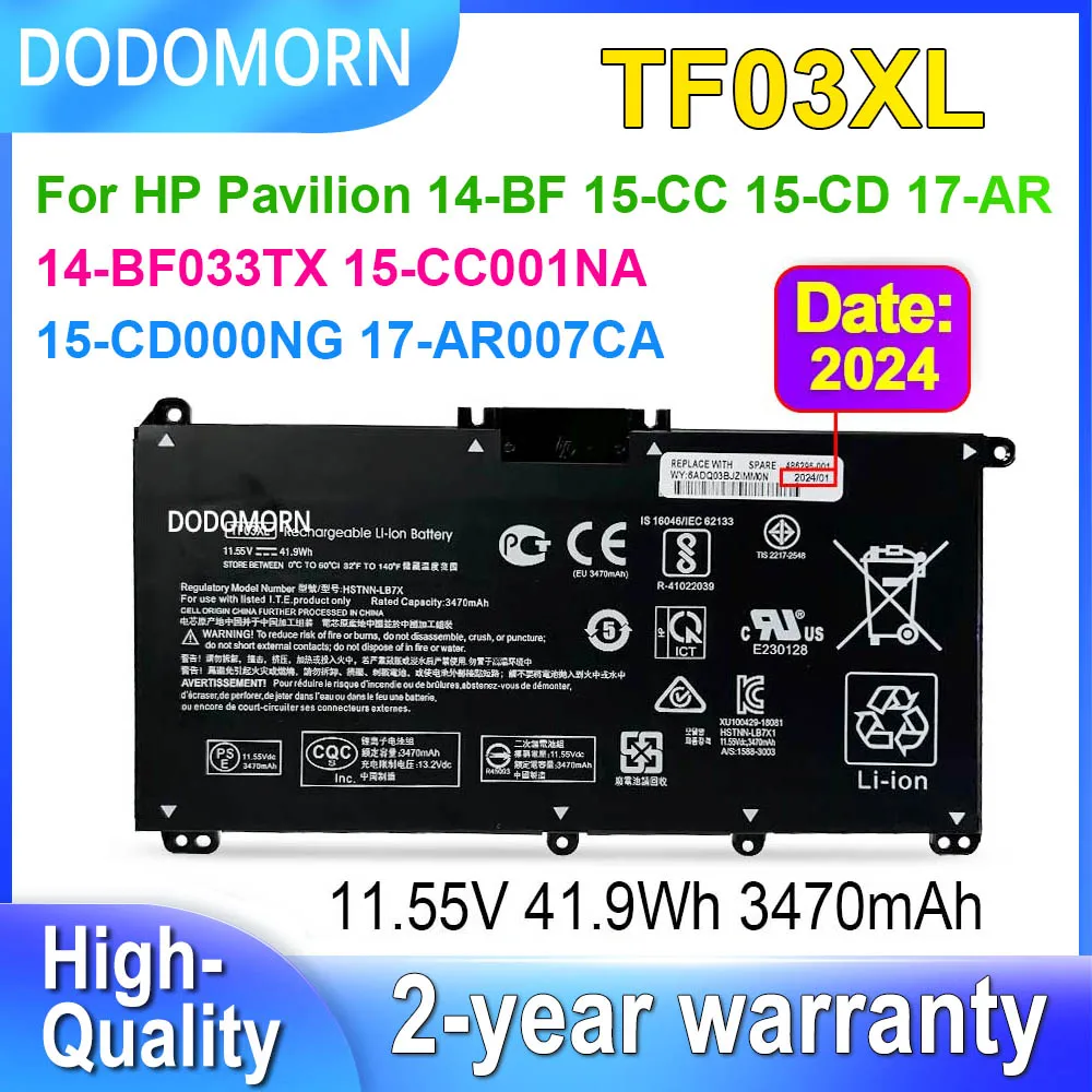 

Аккумулятор для ноутбука HP Pavilion 14-BF 14-BF033TX 15-CC001NA 15-CD000NG 17-AR007CA, 11,55 в, Вт/ч