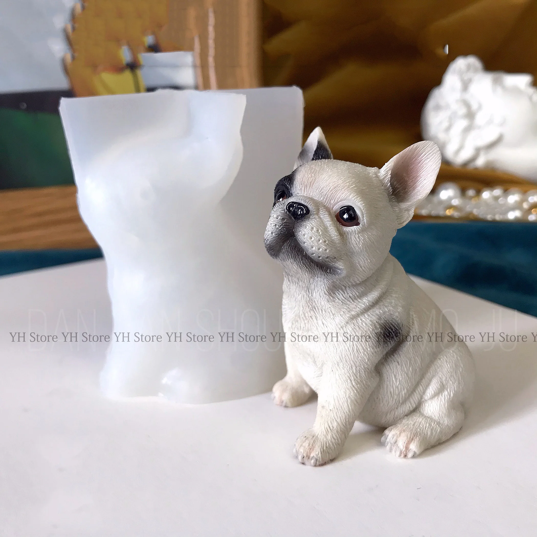 

3D French Bull Dog Silicone Mould Resin Concrete Plaster Casting Home Decoration Birthday Candles Making Molds Epoxy Puppy Mold