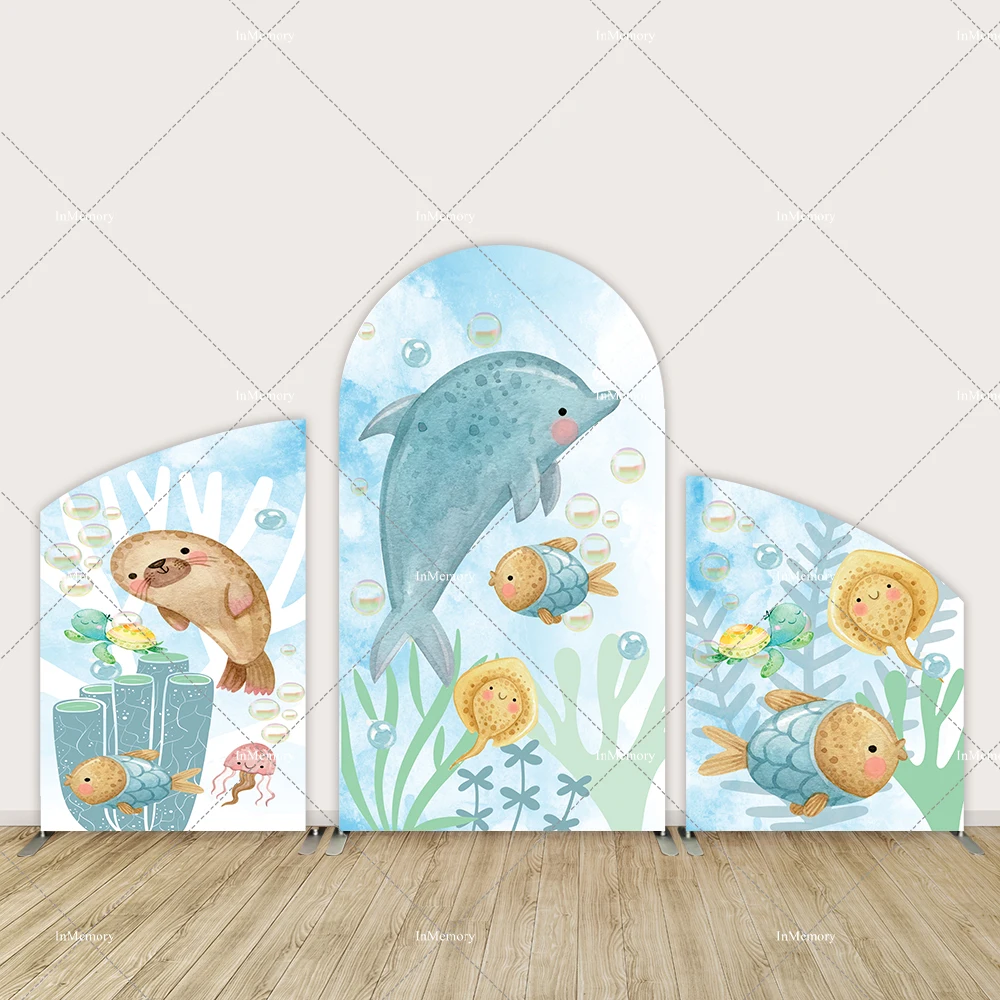 

Boy Baby Shower Decoration Underwater World Shark Arch Backdrop Cover Wall Corals Baby Birthday Arched Background Banner