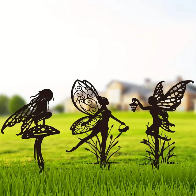 1pc Metal Garden Stake,Garden Fairy Metal Outdoor Decor for Your Patio and Lawn,Insert Silhouette Plaque Statue