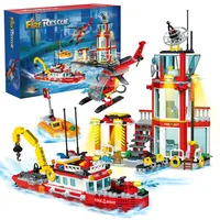 City Oceans Fire Station Blocks Compatible with leg0 Fire Station Set with Fire Station,Fire Helicopter,Fire Ship,Rescue Boat 1