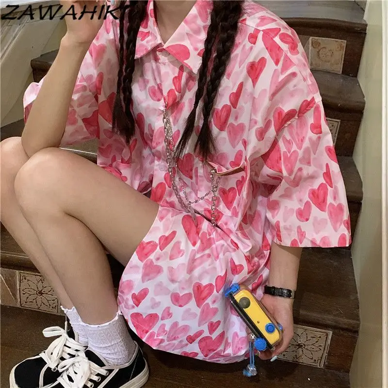

Женские рубашки zawhiki с принтом, винтажная свободная шикарная дизайнерская модная универсальная винтажная Милая шикарная блузка с коротким рукавом для женщин