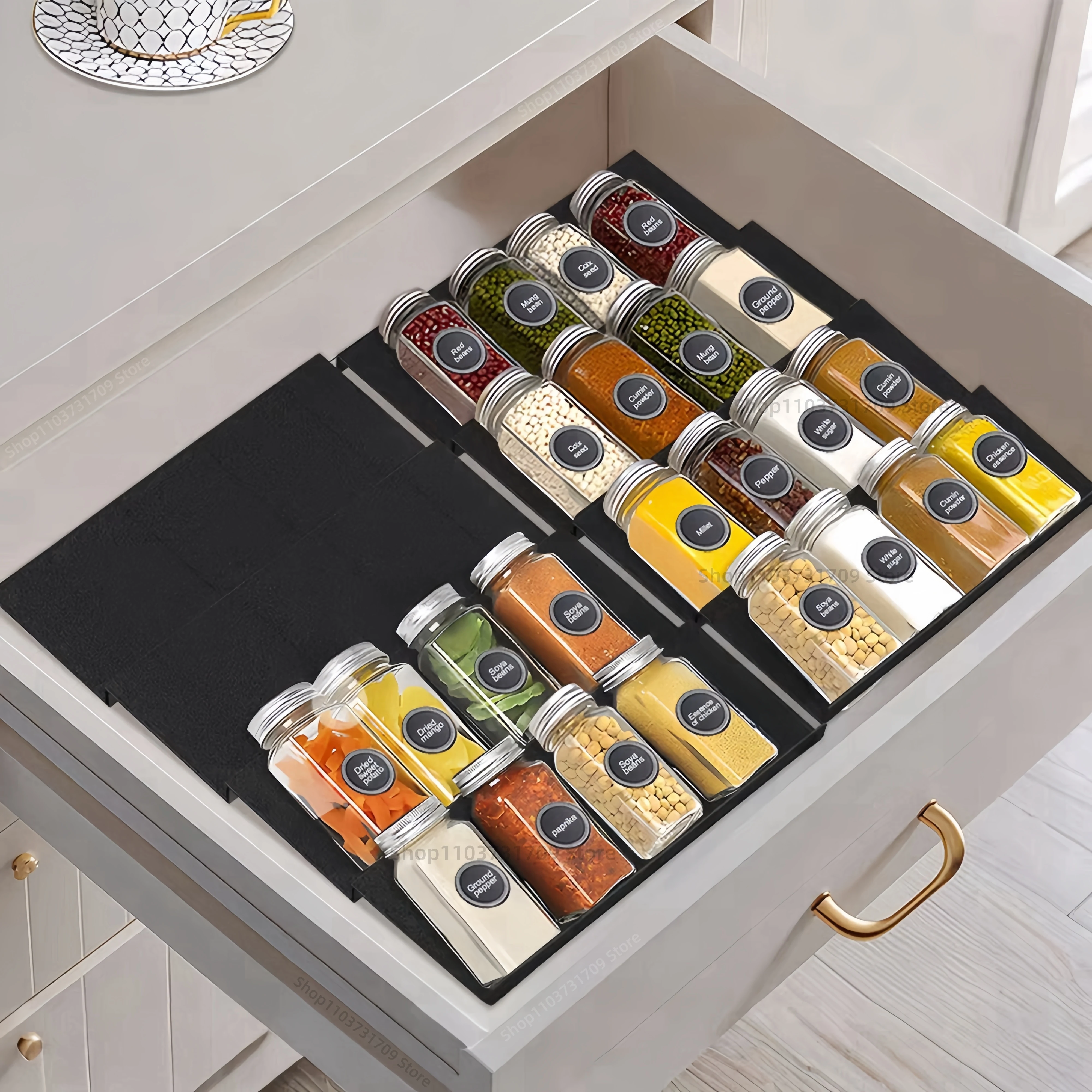 Drawer Spice racks for Kitchen 4 Layers Adjustable Spice Rack for Spice Jars Seasoning Shelf Cabinet Pantry Kitchen Organizer