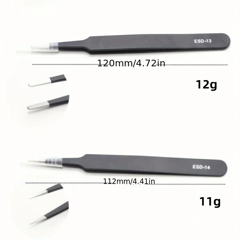 Jeu de 6 pincettes antistatiques ESD précision acier inoxydable