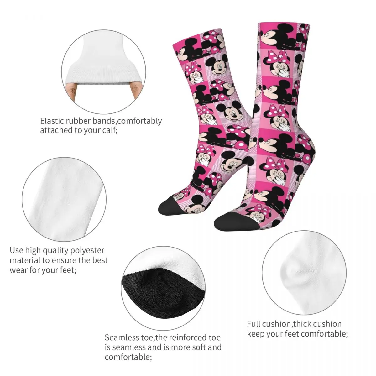 Casual Mickey Minnie Mouse Basketball Socks New Polyester Middle Tube Socks for Women Men Sweat Absorbing