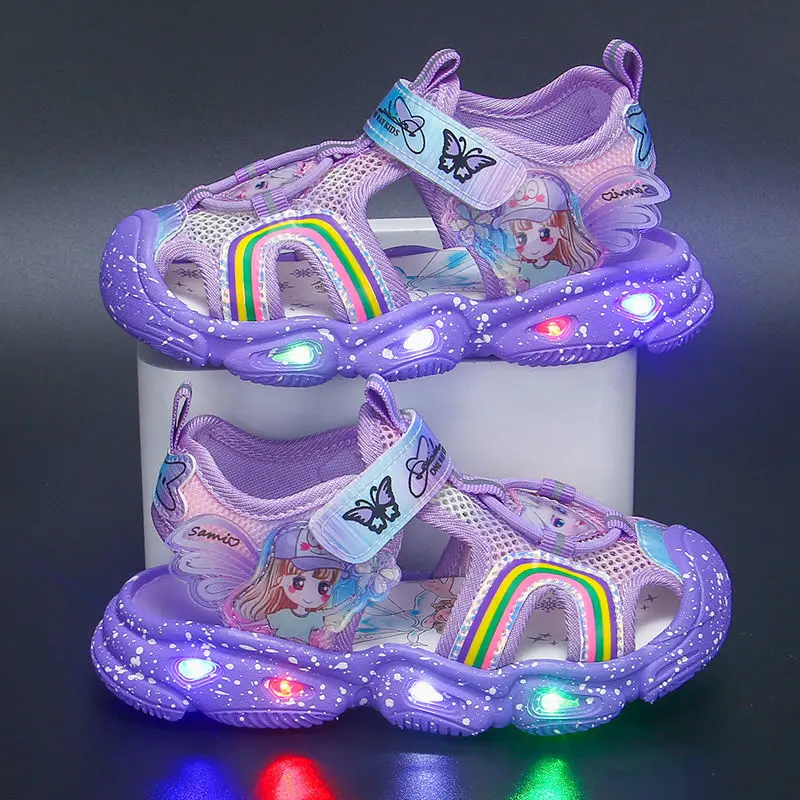 Cartoon LED Light Up Sandals Princess Girls Shoes Fashion Light Kids Sandals Summer Shoe Child Girl  LED Luminous Light  Sandals