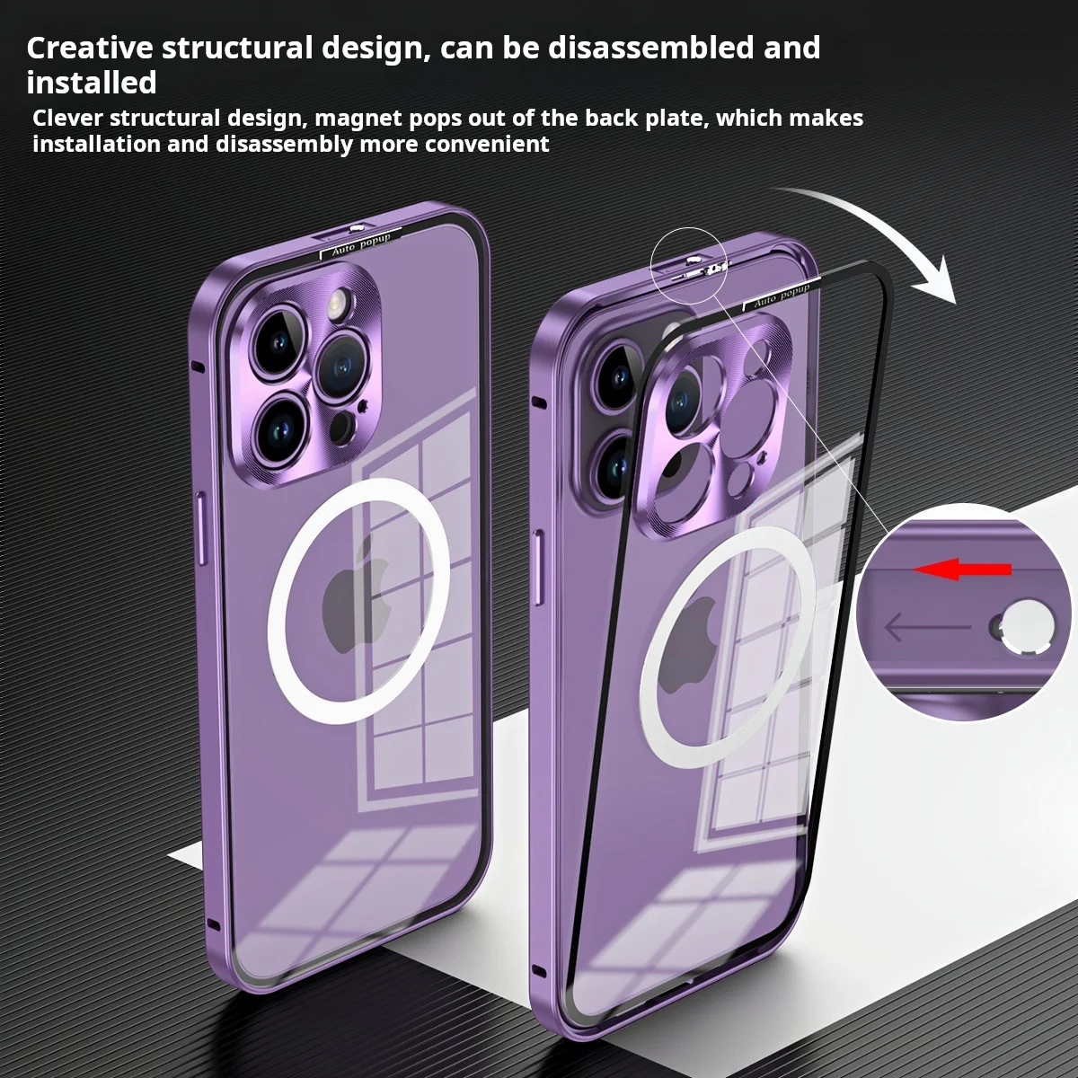 

Aluminum Alloy Frame Transparent Back Cover For iPhone 12 Pro 13 14 15 Pro Max Magnetic For Magsafe Wireless Charging Phone Case