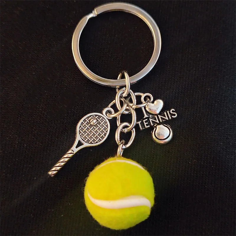 I Love Tennis Player Key Chain Mini Tennis Ball Girl Keyring Sports