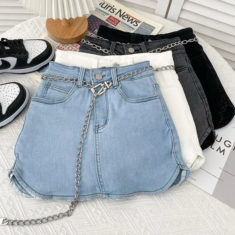 Denim short skirt  summer design, high waist, slimming  slit denim skirt, women's anti glare, spicy girl's hip wrap short skirt